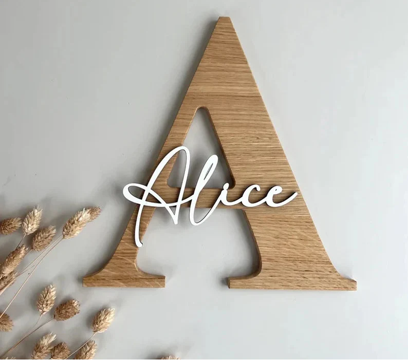 Custom Wooden Name Plate – Personalised Oak Letter Wall Art Sign