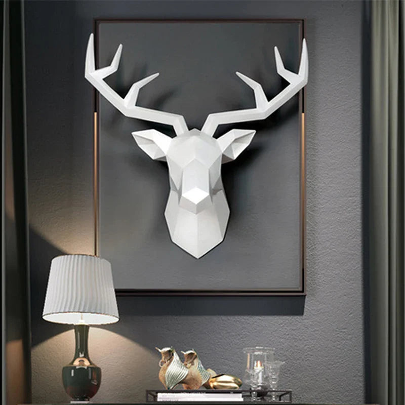 Modern Geometric Deer Head Wall Sculpture – Resin Antler Decor