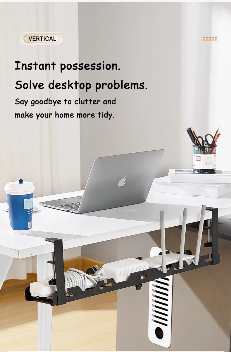 Telescopic Under Desk Cable Management Tray – Metal Under Table Storage Rack for Home Office, Router & Power Strip Organizer