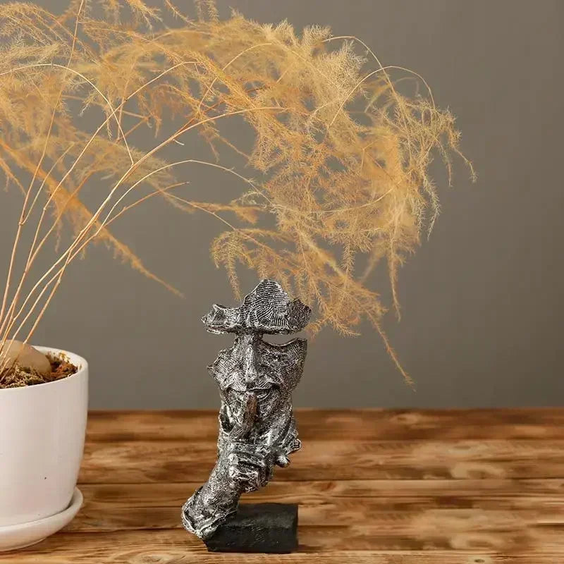 Abstract Resin Face Sculpture – “Silence is Golden” Nordic Art Statue for Home or Office Decor