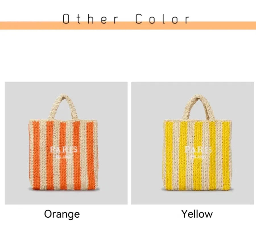 Women's Fashion Large Capacity Handmade Straw Knitting Tote Bag Summer Travel Beach Shoulder Bags Casual Simple Portable Handbag