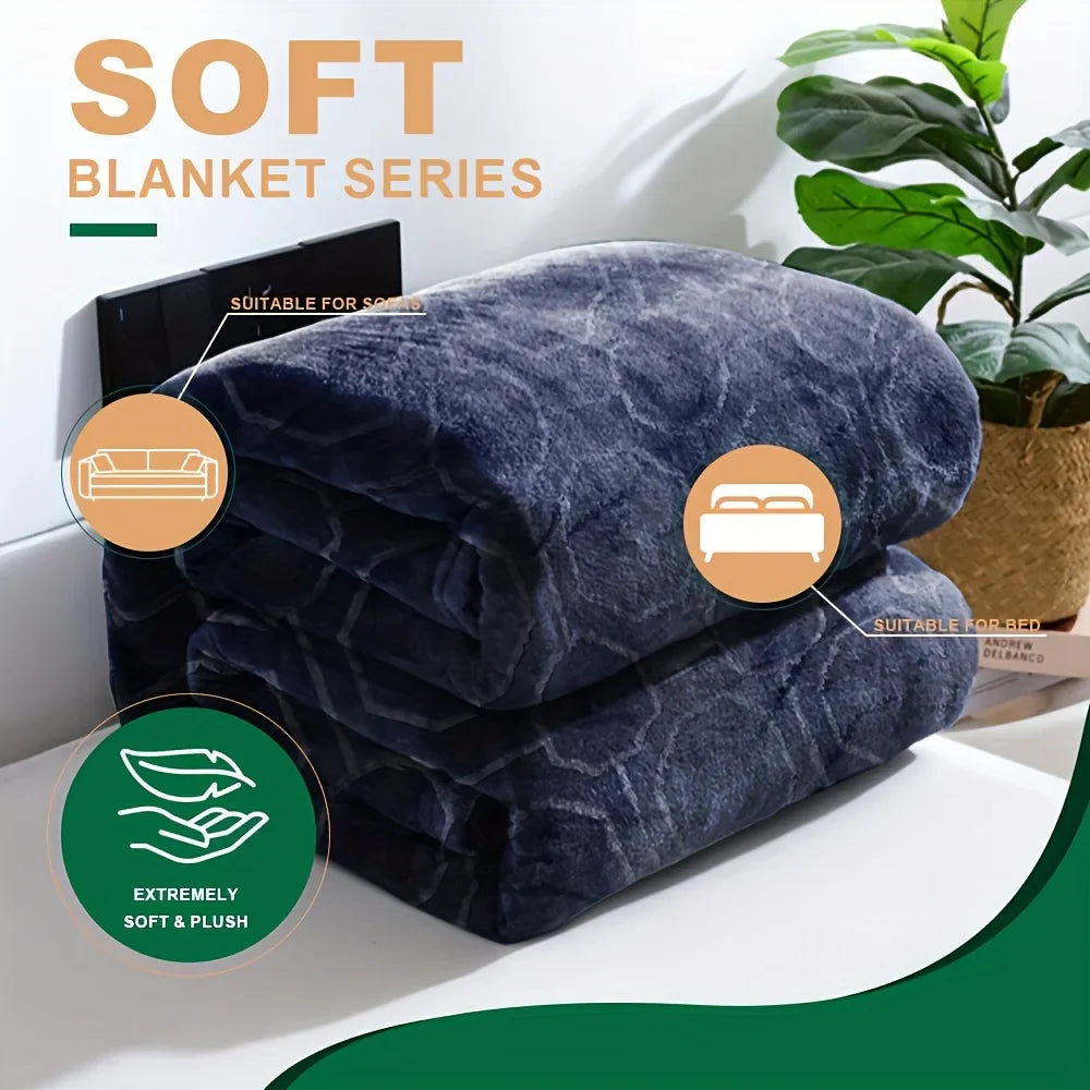 Luxurious Blue Flannel Throw Blanket - Ultra-Soft Cozy Winter Bedroom & Couch Cover,Good For Sleep,1KG,LARGE BLANKET 480GSM