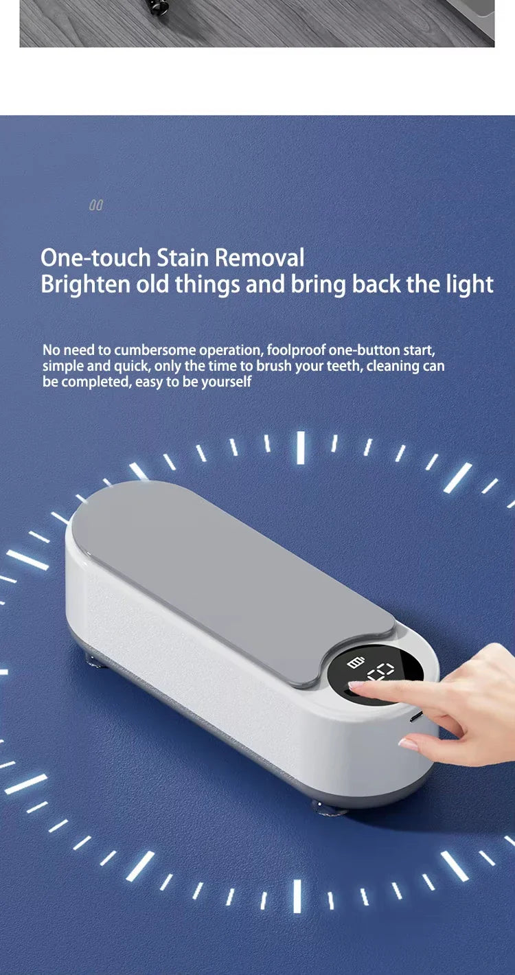 Ultrasonic Silver Gold Cleaner High Frequency Vibration Glasses Cleaner Makeup Brush Cleaner USB Rechargeable for Coins Dentures