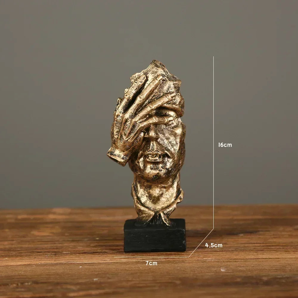 Abstract Resin Face Sculpture – “Silence is Golden” Nordic Art Statue for Home or Office Decor