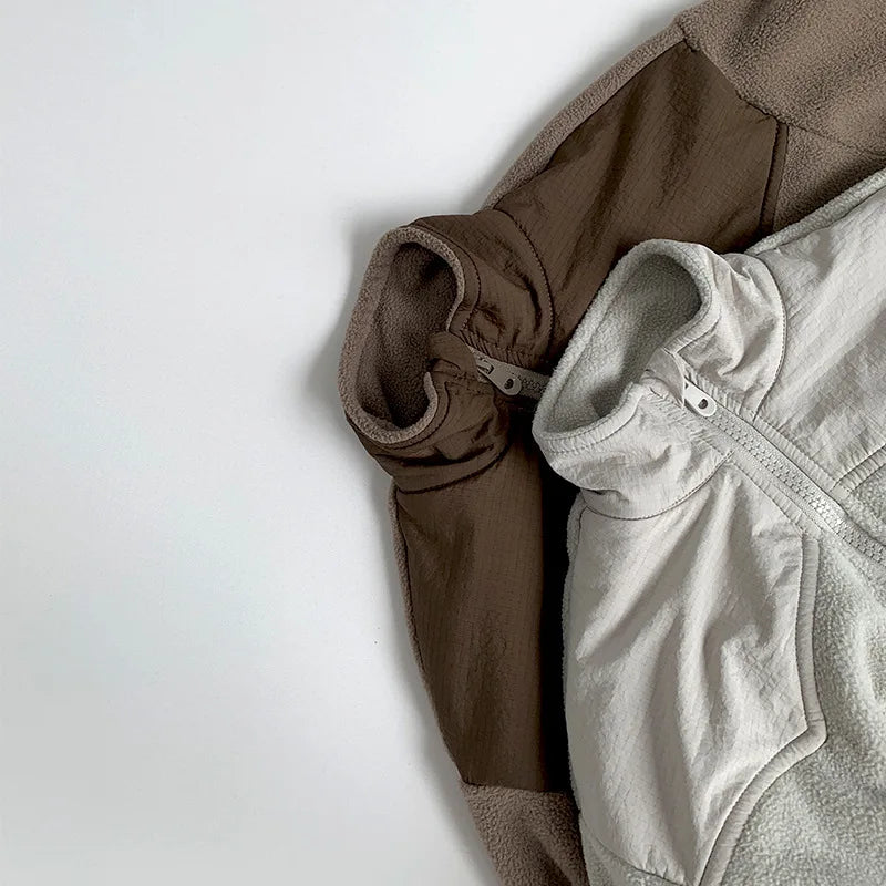 Kids Fleece Half-Zip Pullover, Unisex Winter Hoodie, Warm Colour Block Sweater