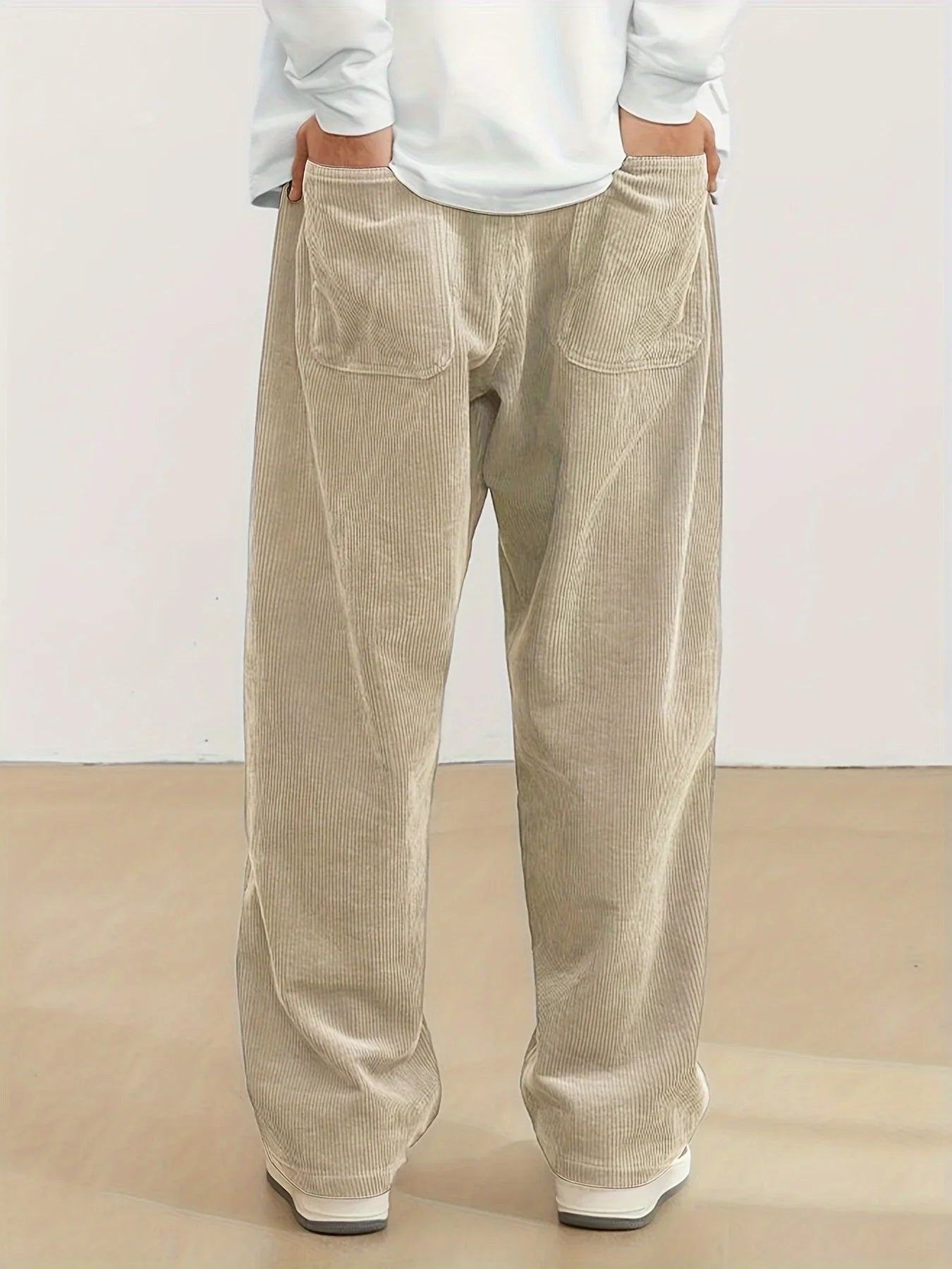 Men’s Corduroy Loose Fit Pants – Elastic Waist Drawstring Casual Trousers
