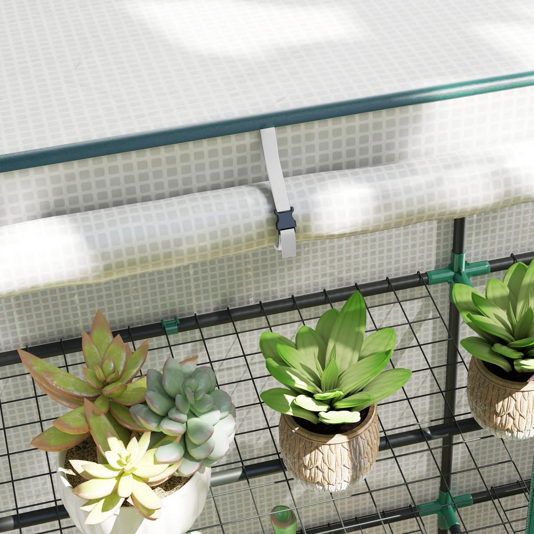 Outsunny 3 Tier Lean-to Mini Greenhouse with Green Hemmed Edging