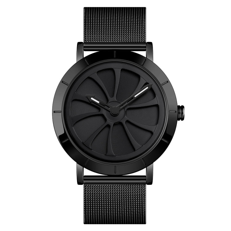 SKMEI 9204 Fashion Skeleton Rotating Dial Waterproof Business Mesh Belt Quartz Watch Men Watch