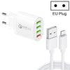QC-04 QC3.0 + 3 x USB2.0 Multi-ports Charger with 3A USB to 8 Pin Data Cable, EU Plug, EU Plug + 8 Pin Cable