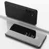 For Samsung Galaxy S22 Ultra 5G Plated Mirror Horizontal Flip Leather Case with Holder(Black)