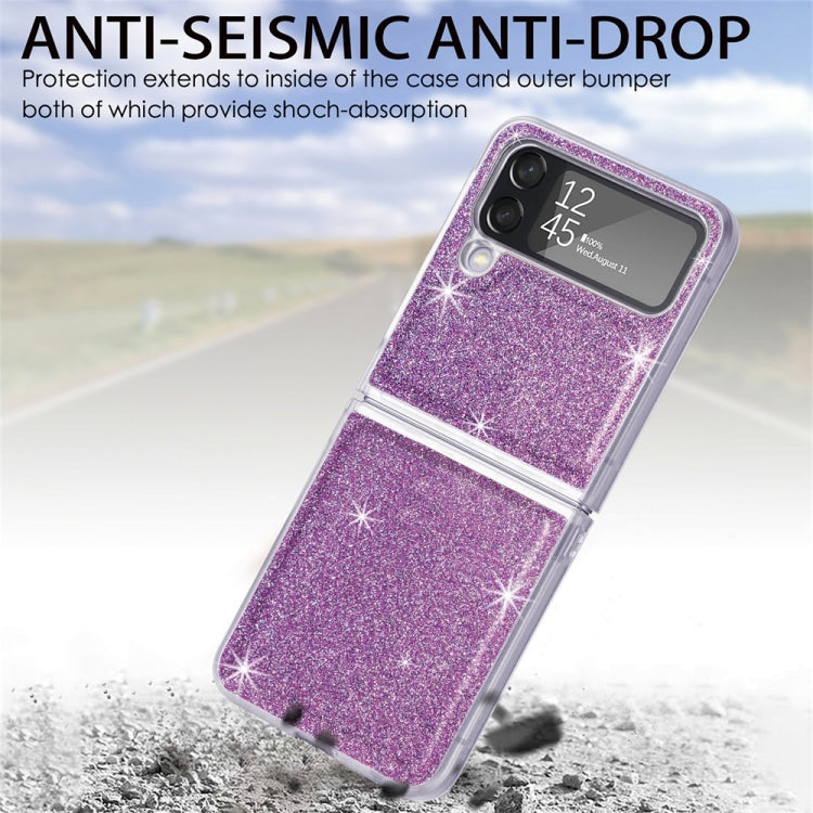 For Samsung Galaxy Z Flip4 JUNSUNMAY Glitter Leather Skin PC Folding Phone Case