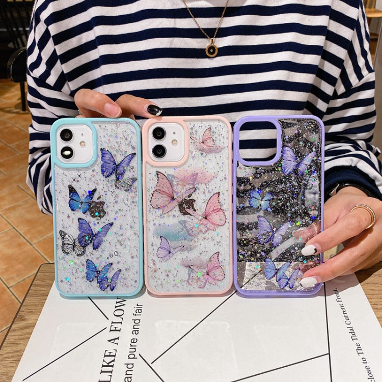 For iPhone 11 Pro Max Color Butterfly Glitter Epoxy TPU Phone Case(Pink)