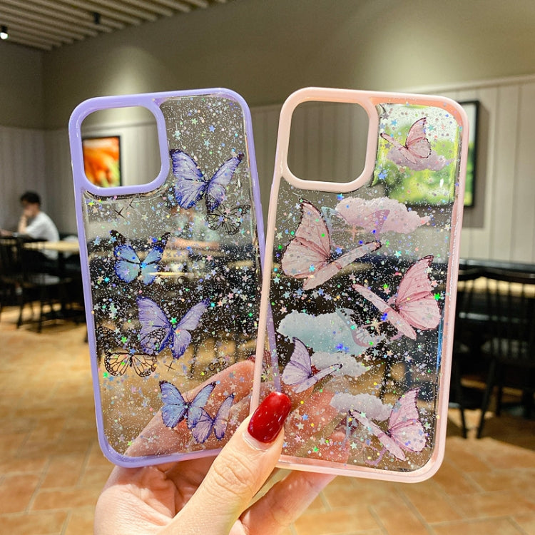 For iPhone 11 Pro Max Color Butterfly Glitter Epoxy TPU Phone Case(Pink)
