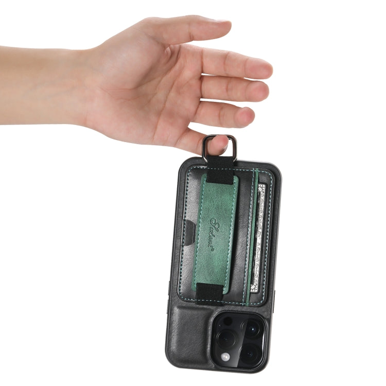 Suteni H13 Card Wallet Wrist Strap Holder PU Phone Case, For iPhone 14, For iPhone 14 Pro, For iPhone 14 Plus, For iPhone 14 Pro Max