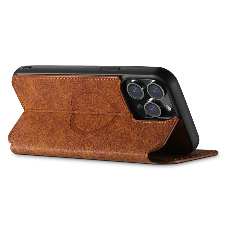 For iPhone 14 Pro Suteni J06 Retro Matte Litchi Texture Leather Magnetic Magsafe Phone Case(Khaki)