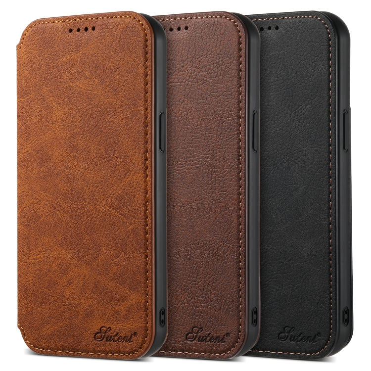 For iPhone 14 Pro Suteni J06 Retro Matte Litchi Texture Leather Magnetic Magsafe Phone Case(Khaki)