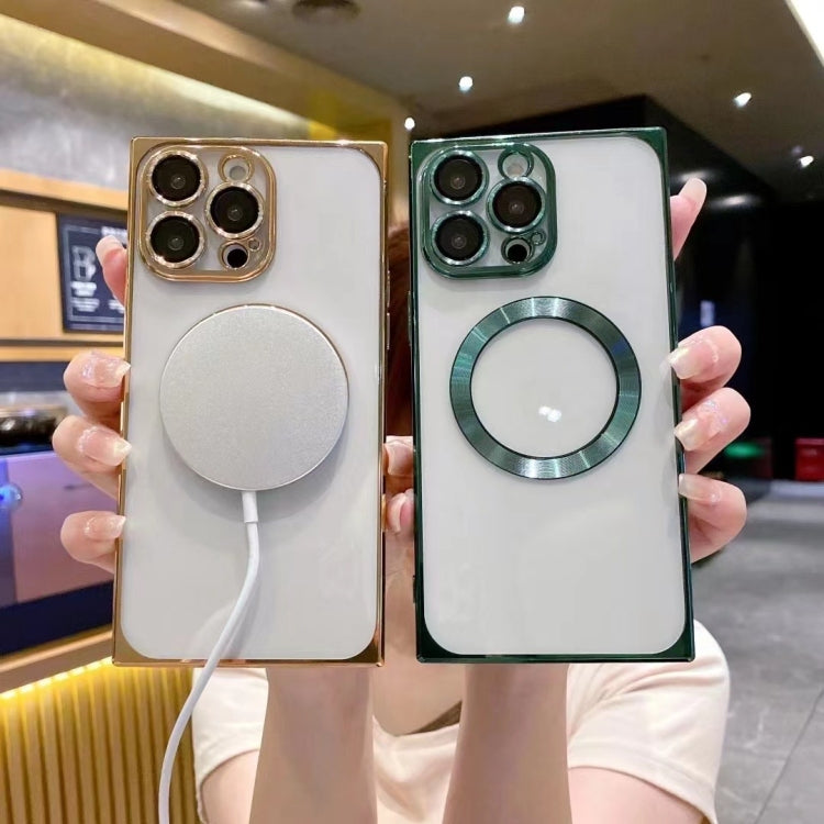 For iPhone 11 Pro Max Square Magsafe Electroplating TPU Phone Case(Green)