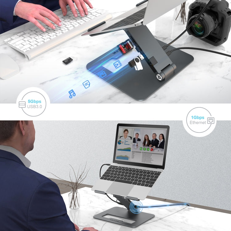 Wavlink UMD07 Adjustable Aluminum Ergonomic Portable Laptop Stand Type-C Docking Station