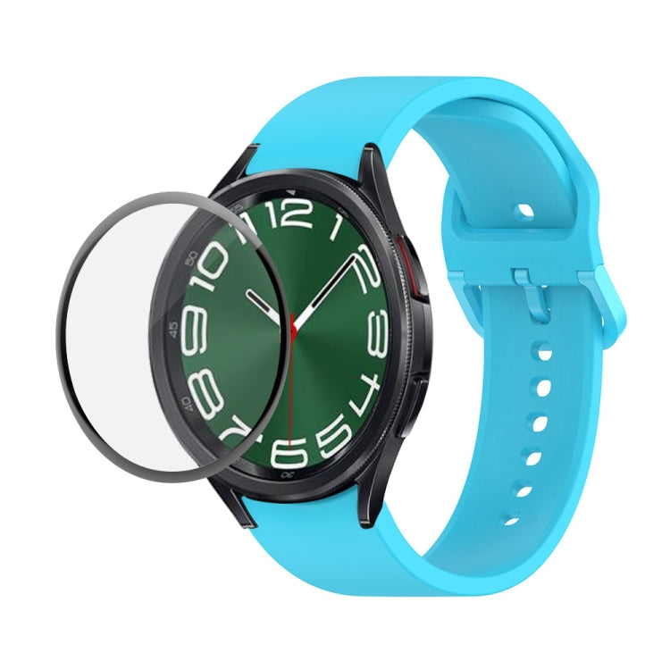 JUNSUNMAY Silicone Adjustable Strap + Full Coverage PMMA Screen Protector Kit, For Samsung Galaxy Watch6 Classic 43mm