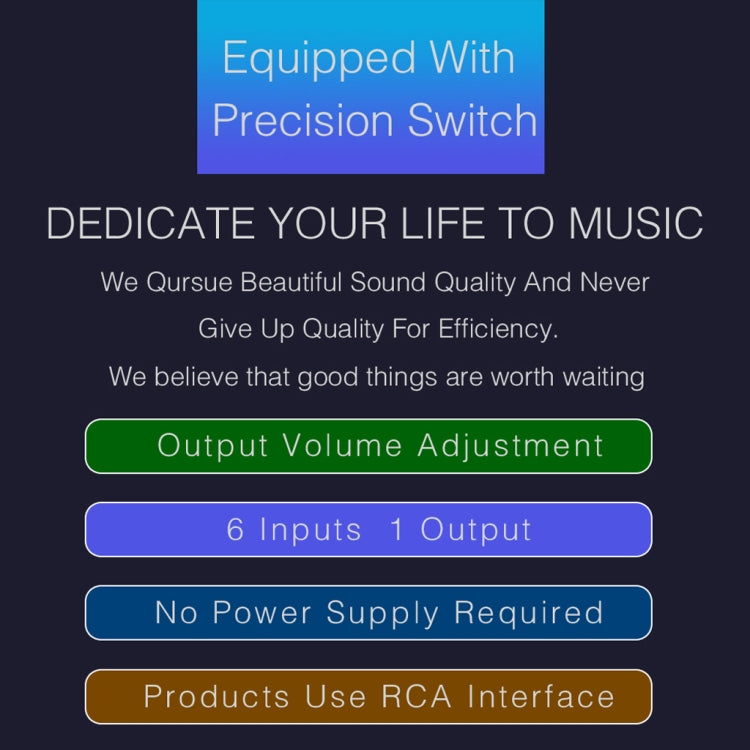 B016 6 Input 1 Output Audio Signal Source Selection Switcher, Output Volume Adjustment Control RCA Port, 6 Input 1 Output