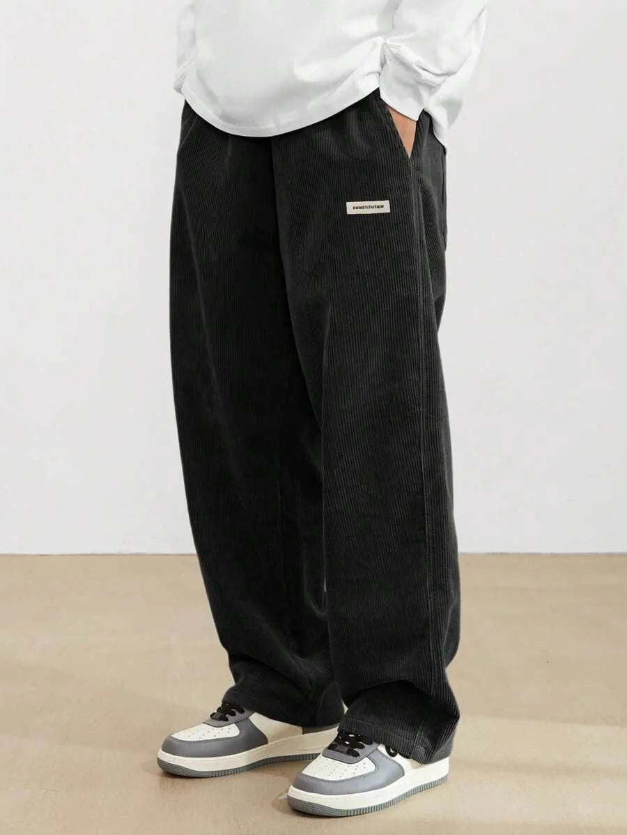 Men’s Corduroy Loose Fit Pants – Elastic Waist Drawstring Casual Trousers