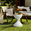 Hourglass Shaped Lightweight Concrete Side Table White Bedside Accent End Table for Living Room, Balcony