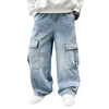 Boys Cargo Denim Jeans, Loose Fit Fashion Trousers