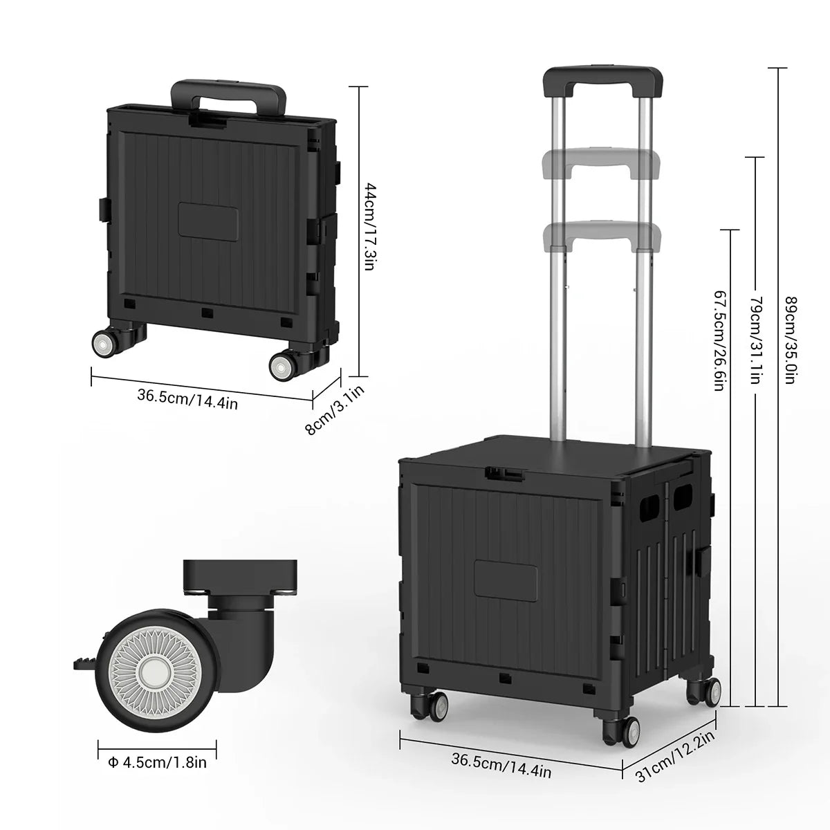 Foldable Utility Cart Mobile Folding Cart with Lid 360°Rotate Large Capacity Portable Shopping Hand Trolley for Travel Camping