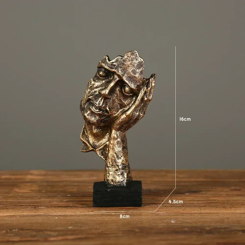 Abstract Resin Face Sculpture – “Silence is Golden” Nordic Art Statue for Home or Office Decor