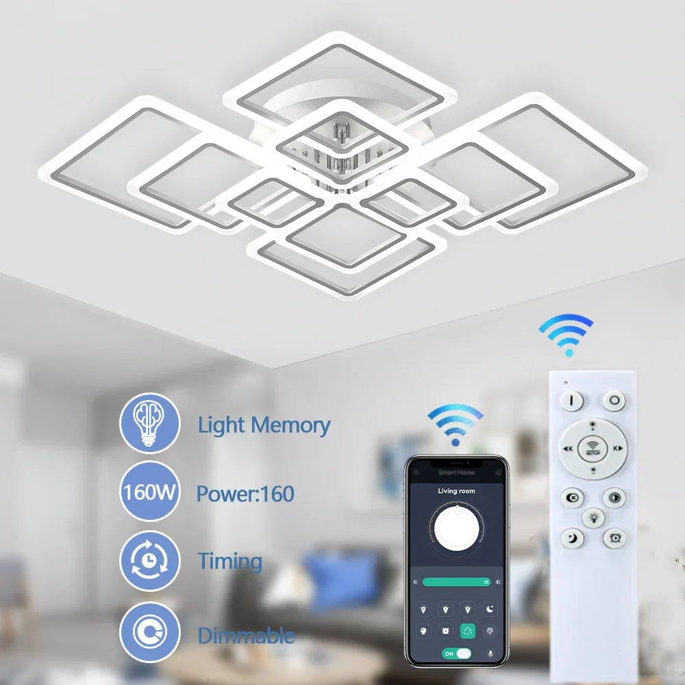 Modern LED Ceiling Light Dimmable Ceiling Lamp Fixture  Acrylic Flush Mount Ceiling Chandelier Lighting for Living Room Home