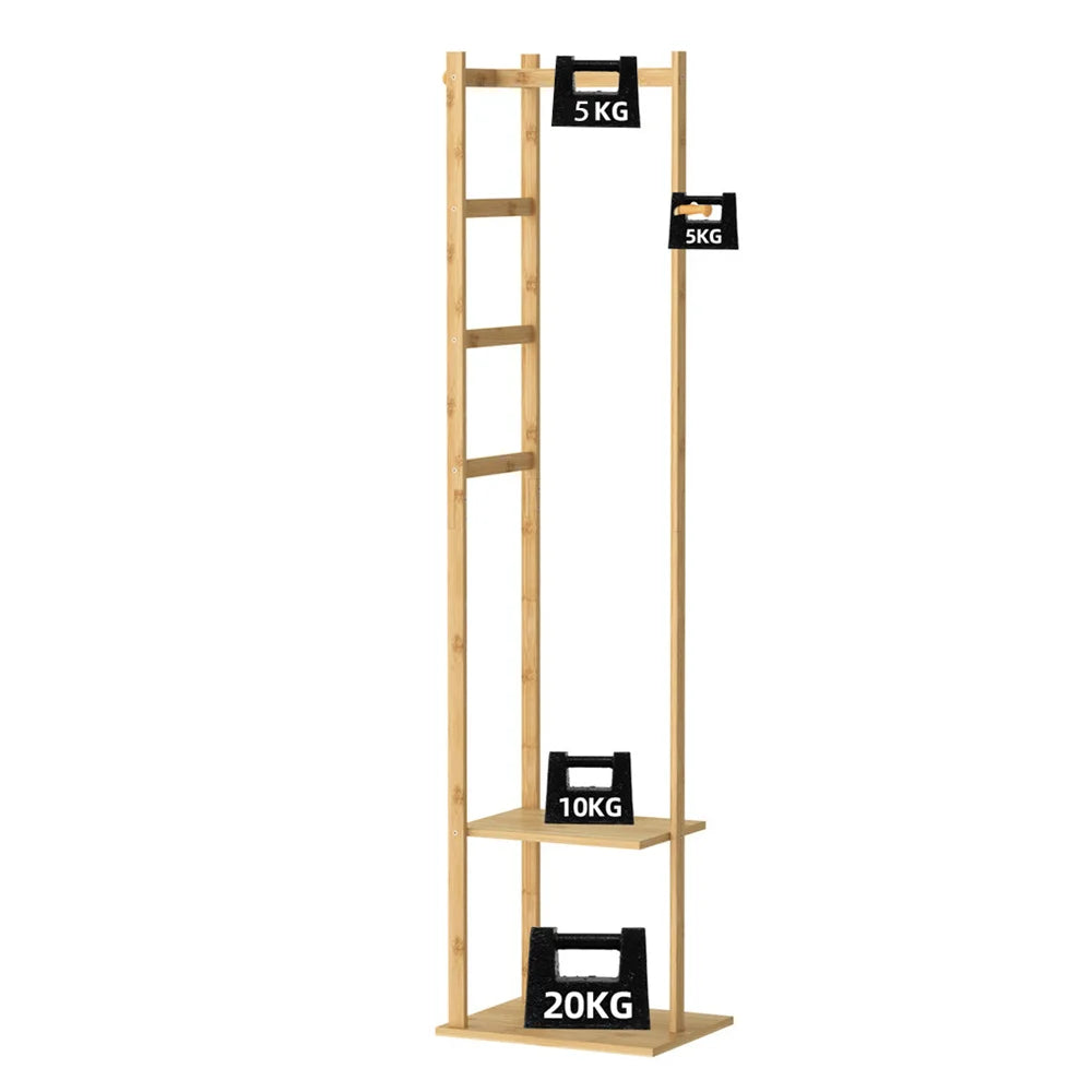 Bamboo Garment Coat Clothes Stand Rack Hat Shoe Wooden Hanger Holder Shelf Tidy Garment Hanging Rail Hooks