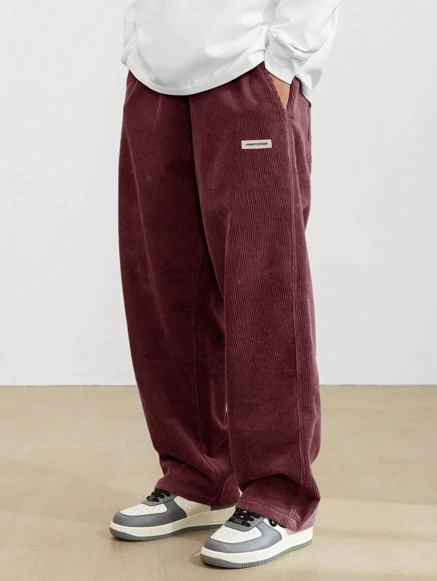 Men’s Corduroy Loose Fit Pants – Elastic Waist Drawstring Casual Trousers