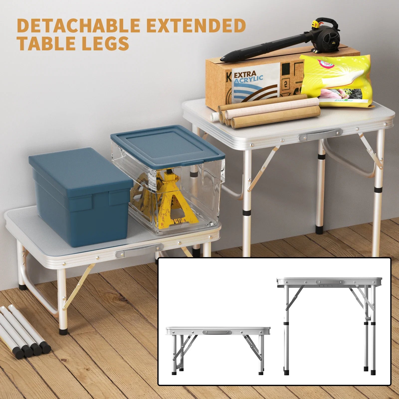 Folding Camping Table Outdoor Indoor Garden Balcony Market Kitchen Work Table Adjustable White Portable Picnic Table 60x45 cm