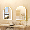 Gold Bathroom Mirror with Lights 36" LED Backlit Arch Wall Mirror Brushed Frame Touch Antifog 3 Colors Lights Adjust