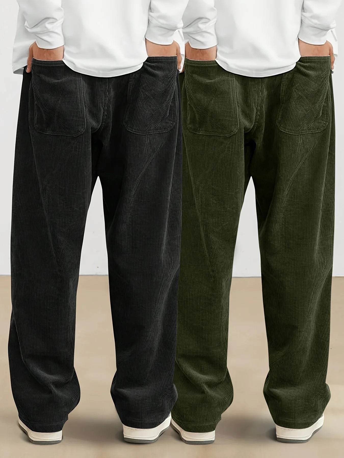 Men’s Corduroy Loose Fit Pants – Elastic Waist Drawstring Casual Trousers