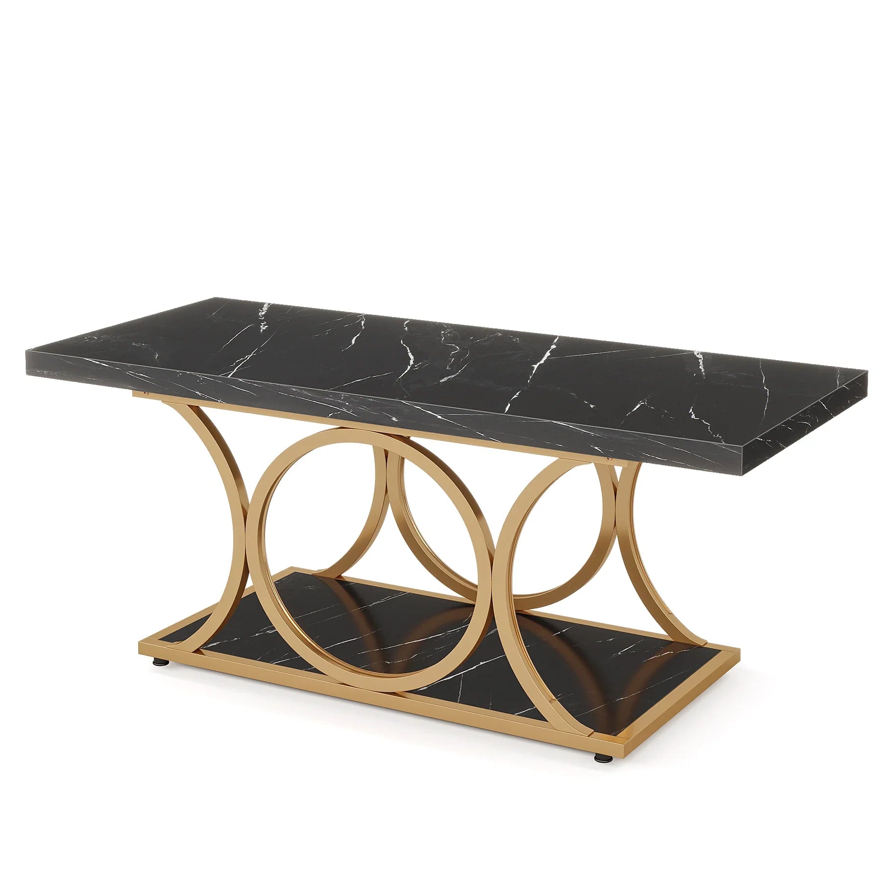 Tribesigns Rectangle Coffee Table, 47.24-inch Modern Coffee Tables for Living Room, 2-Tier Faux Marble Wood Coffee Table