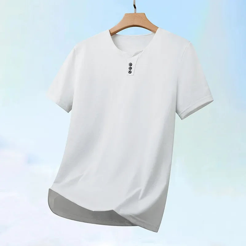 Men’s Three-Button V-Neck T-Shirt – Business Casual Summer Short Sleeve Top (S–4XL)
