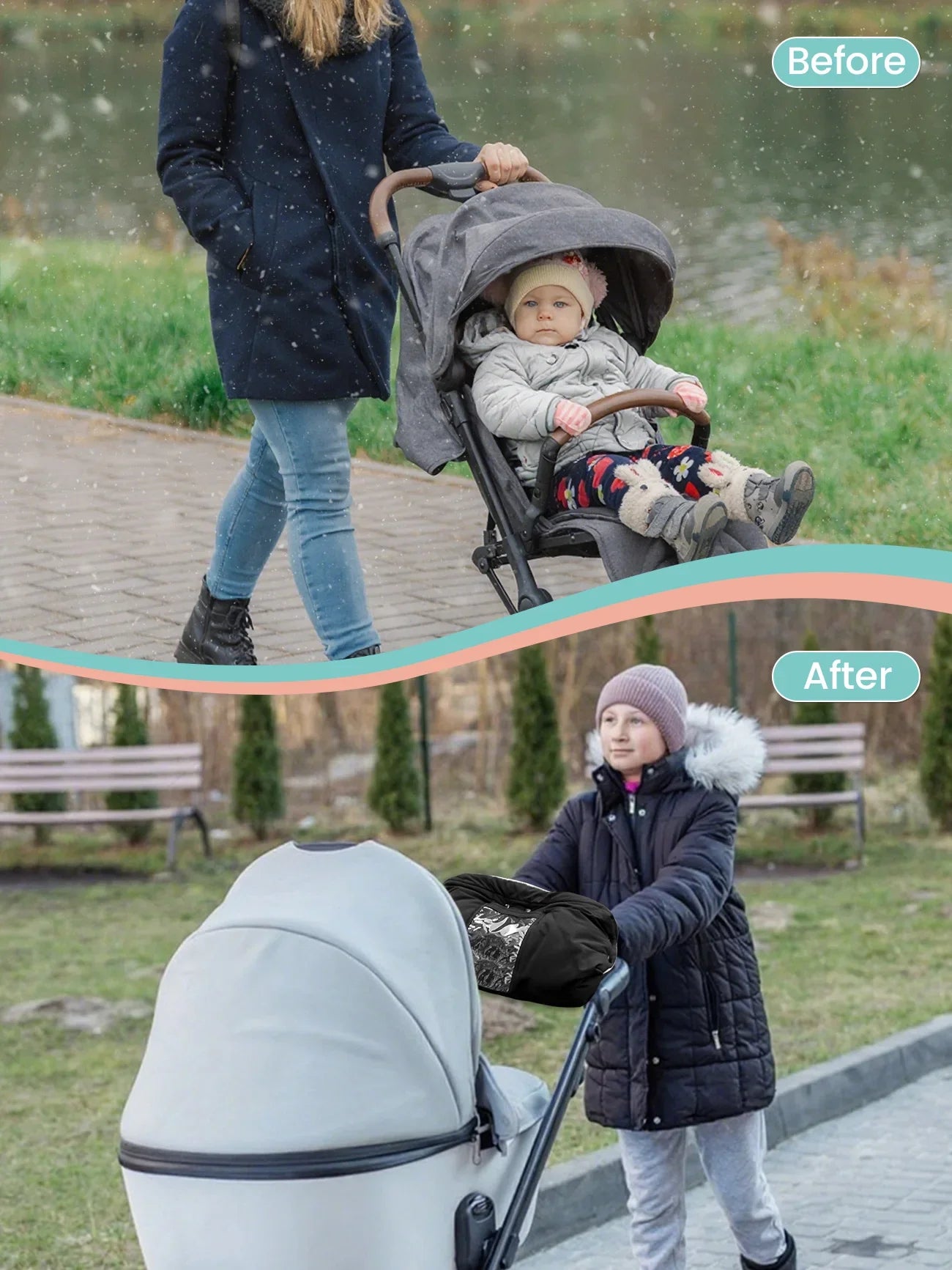 Stroller Warm Gloves with Phone Pocket & Without Phone Pocket Winter Stroller Hand Muff Waterproof Windproof Warm Gloves