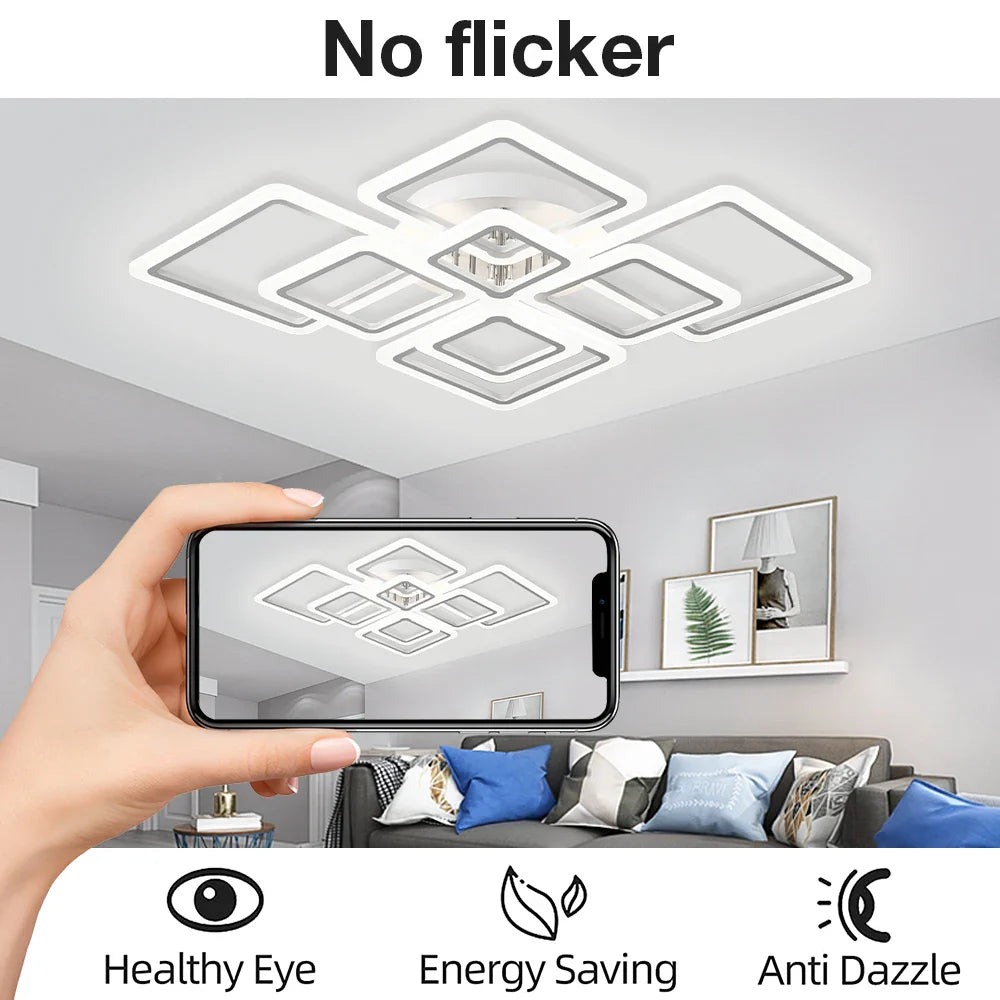 Modern LED Ceiling Light Dimmable Ceiling Lamp Fixture  Acrylic Flush Mount Ceiling Chandelier Lighting for Living Room Home