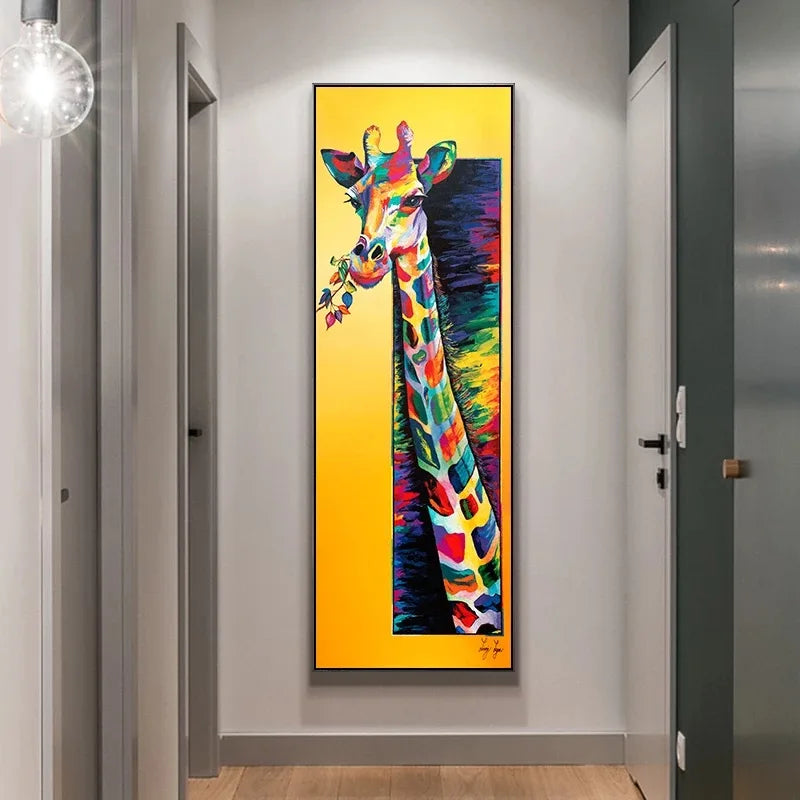 Modern Colourful Giraffe Wall Poster – No Frame