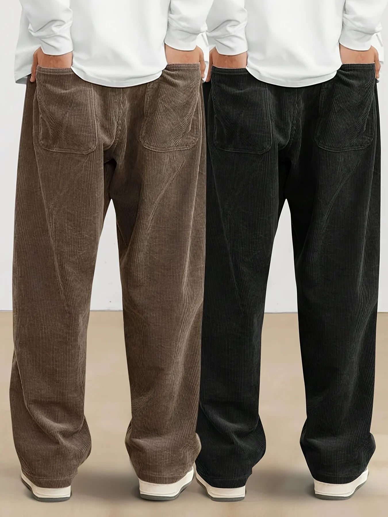 Men’s Corduroy Loose Fit Pants – Elastic Waist Drawstring Casual Trousers