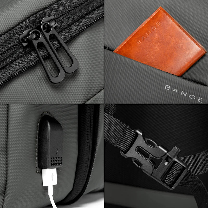 BANGE Aesthetic Men Business Backpack School Expandable USB Bag, Large Capacity 17.3 Laptop Waterproof Fashion Travel Backpack