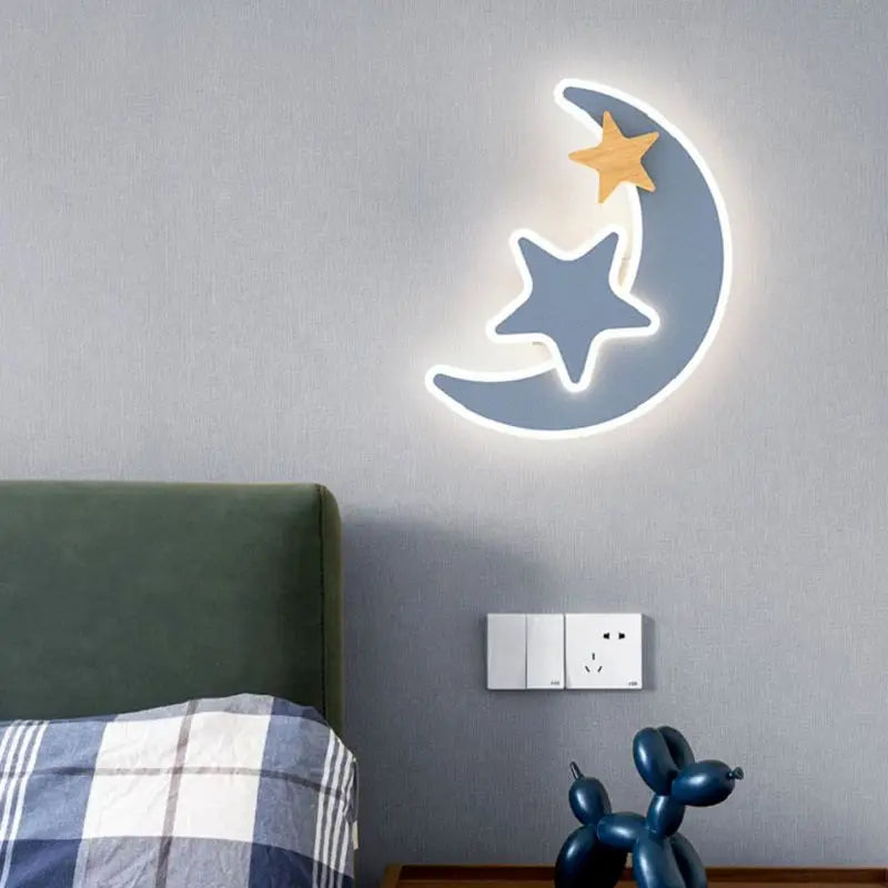 Cartoon LED Rocket & Moon Wall Lamp – Kids Night Light Bedroom Decor