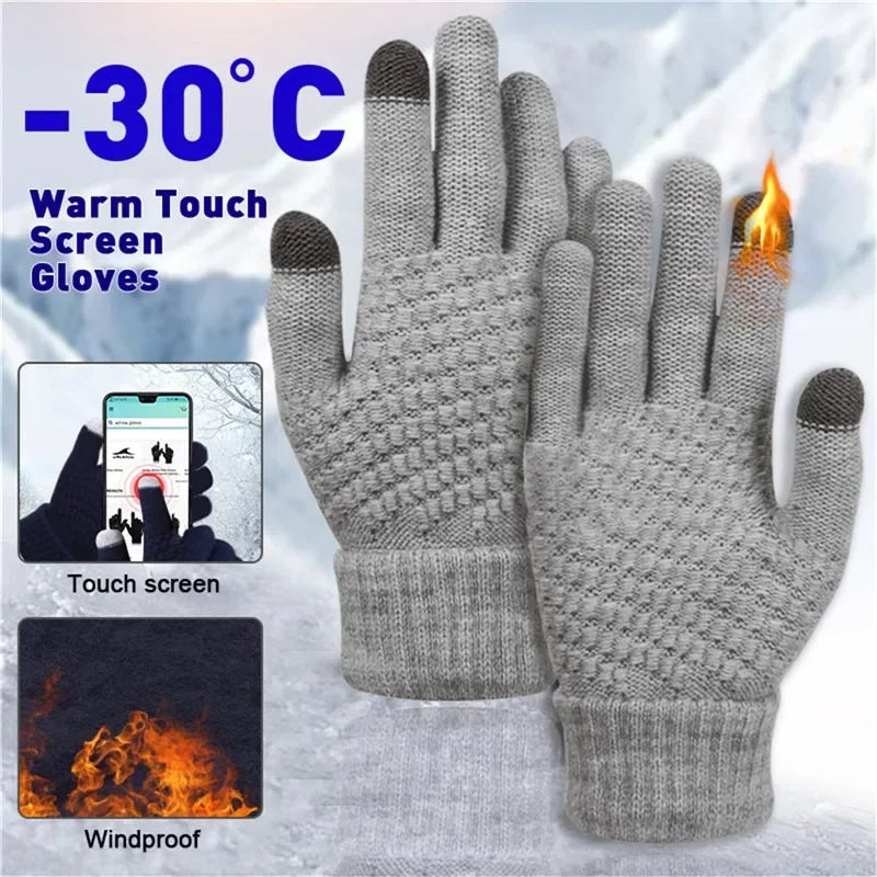 Winter Thermal Touch Screen Gloves – Warm Fleece Knit Unisex