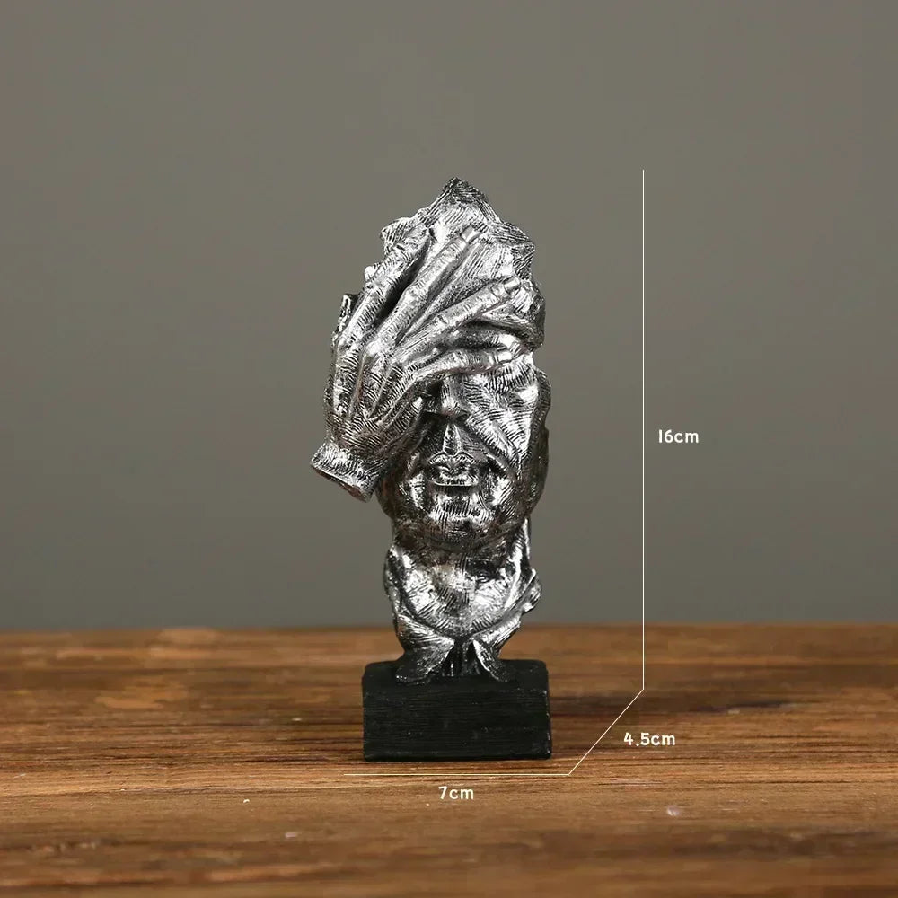 Abstract Resin Face Sculpture – “Silence is Golden” Nordic Art Statue for Home or Office Decor