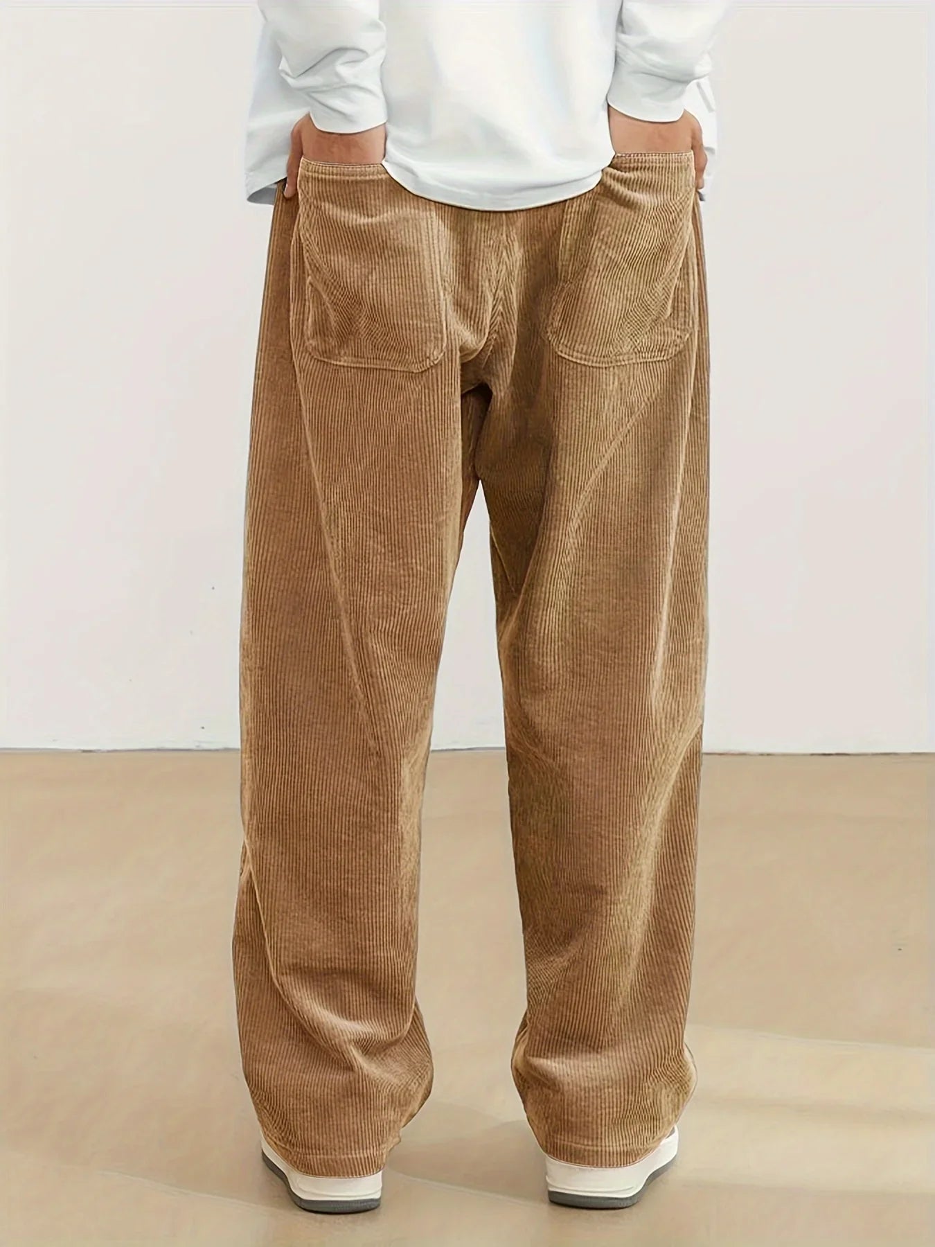 Men’s Corduroy Loose Fit Pants – Elastic Waist Drawstring Casual Trousers