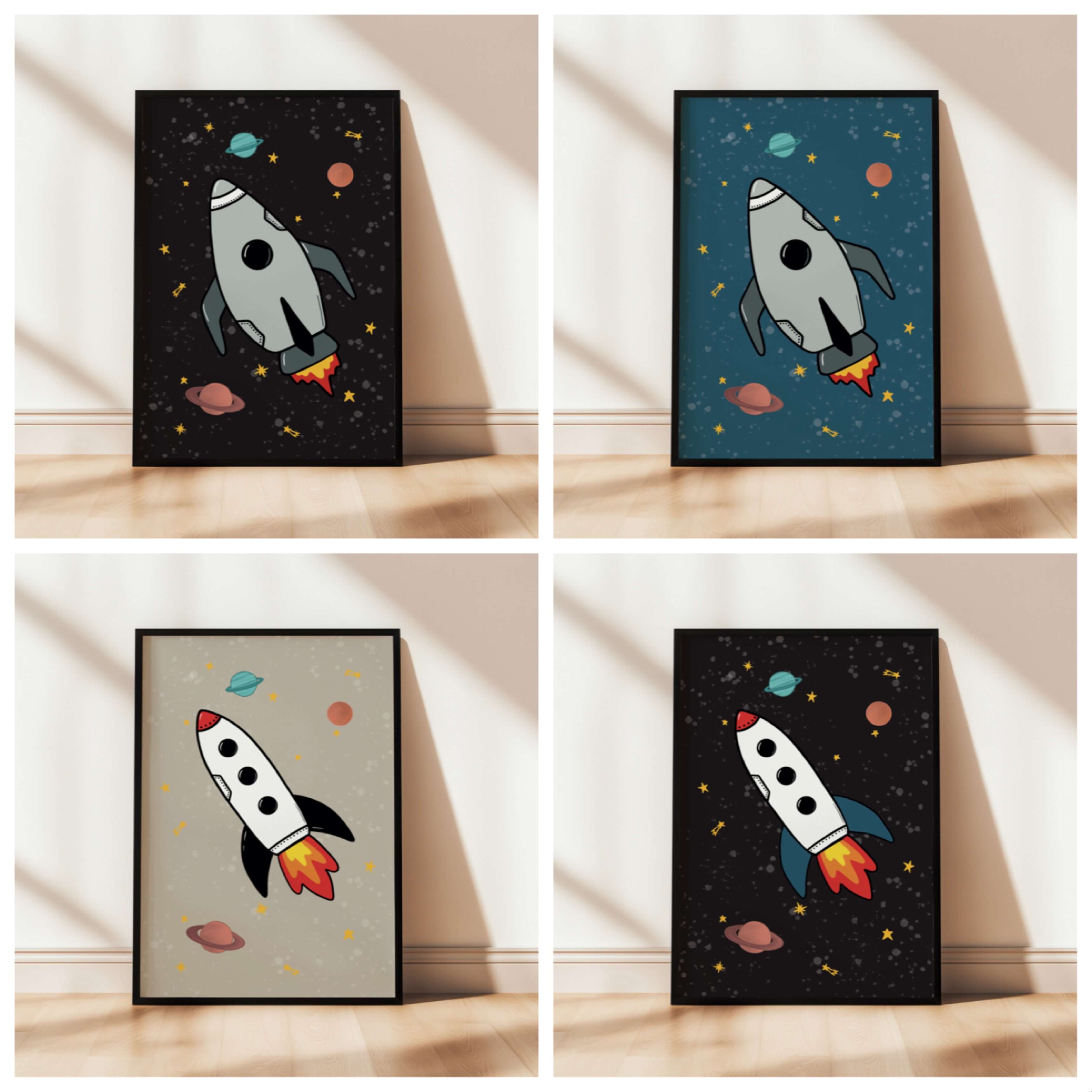 Space Rocket 1 print - blue background