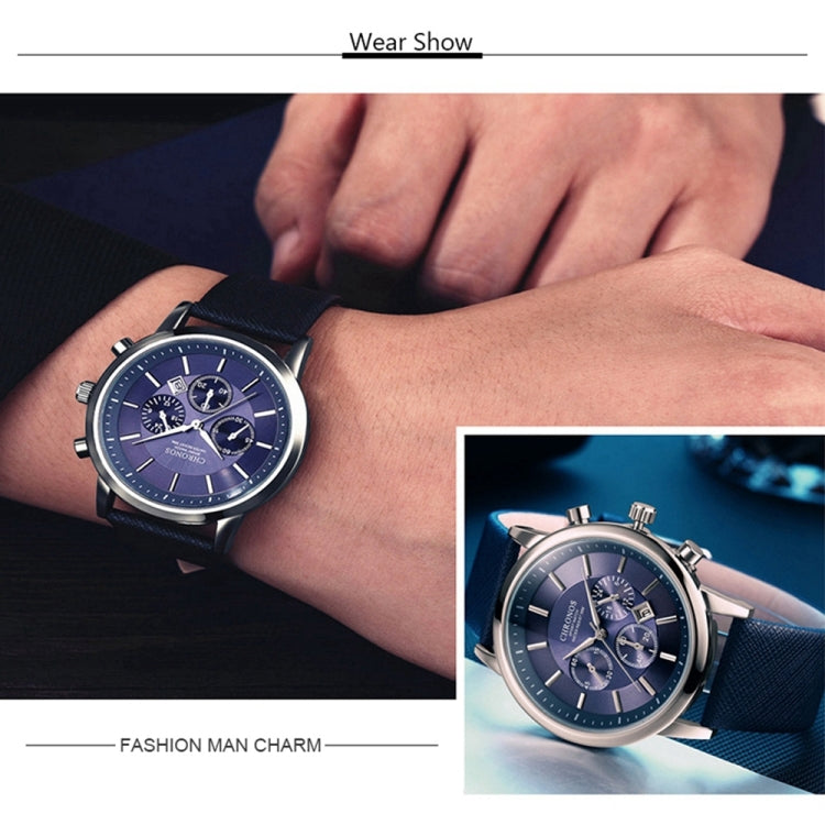 CHRONOS CH0401 Three-eye Six-needle Leather Belt Sports Watch for Men
