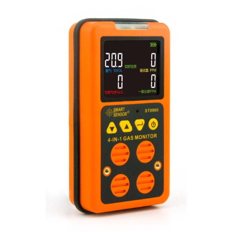 SMART SENSOR ST8900 4 in 1 Toxic Gas CO Carbon Monoxide Detector Hydrogen Sulfide H2S Oxygen Combustible Gas Test LCD Display Monitor, Sound Light Vibration Alarm