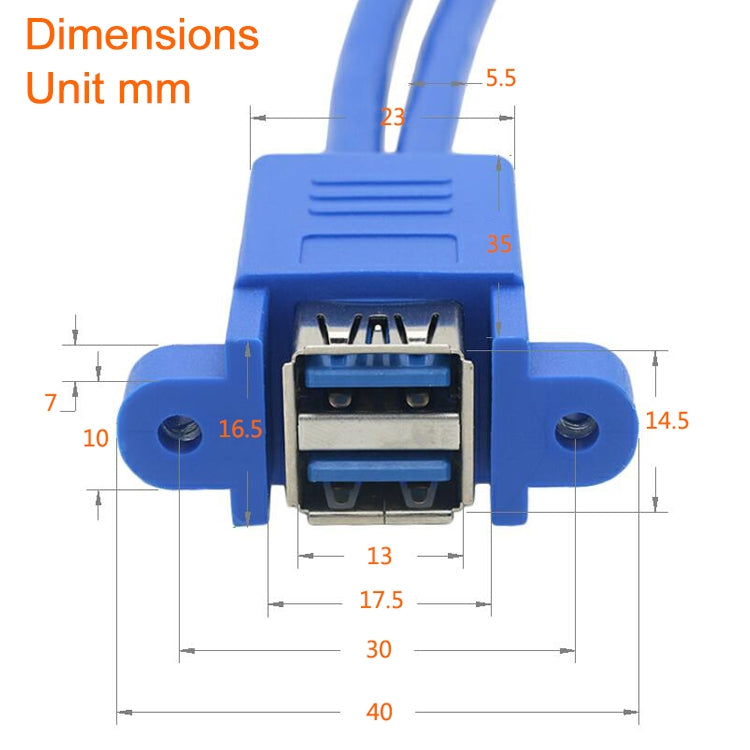 Motherboard 20pin Turn Double USB3.0 Extension Cable  with Ear Baffle Cable, Blue